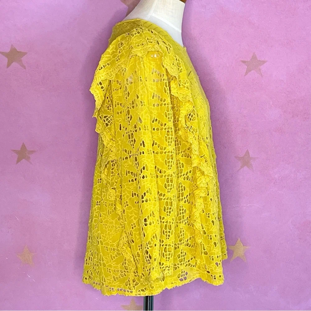 Anthropologie Clementine Blouse Eyelet Ruffle Pullover Puffed Sleeve Top Size 8